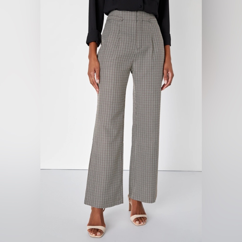 Lulus Enhanced Aesthetic Black and Brown Plaid Straight Leg Pants - XS